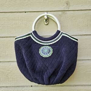 Vera Bradley navy quilted terrycloth tote beach bag